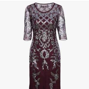 Elegant Burgundy and Silver Sequin Dress